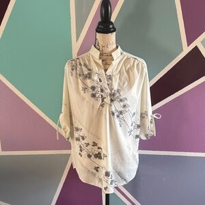 Vintage Floral Print Women's Top - Cream